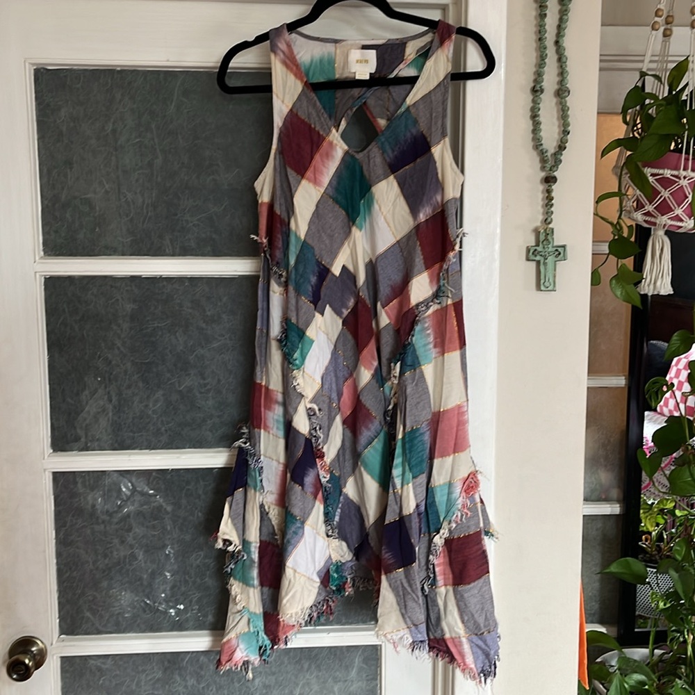 Anthropologie MAEVE Metallic cotton A-line swing Plaid Dress M - Picture 7 of 12